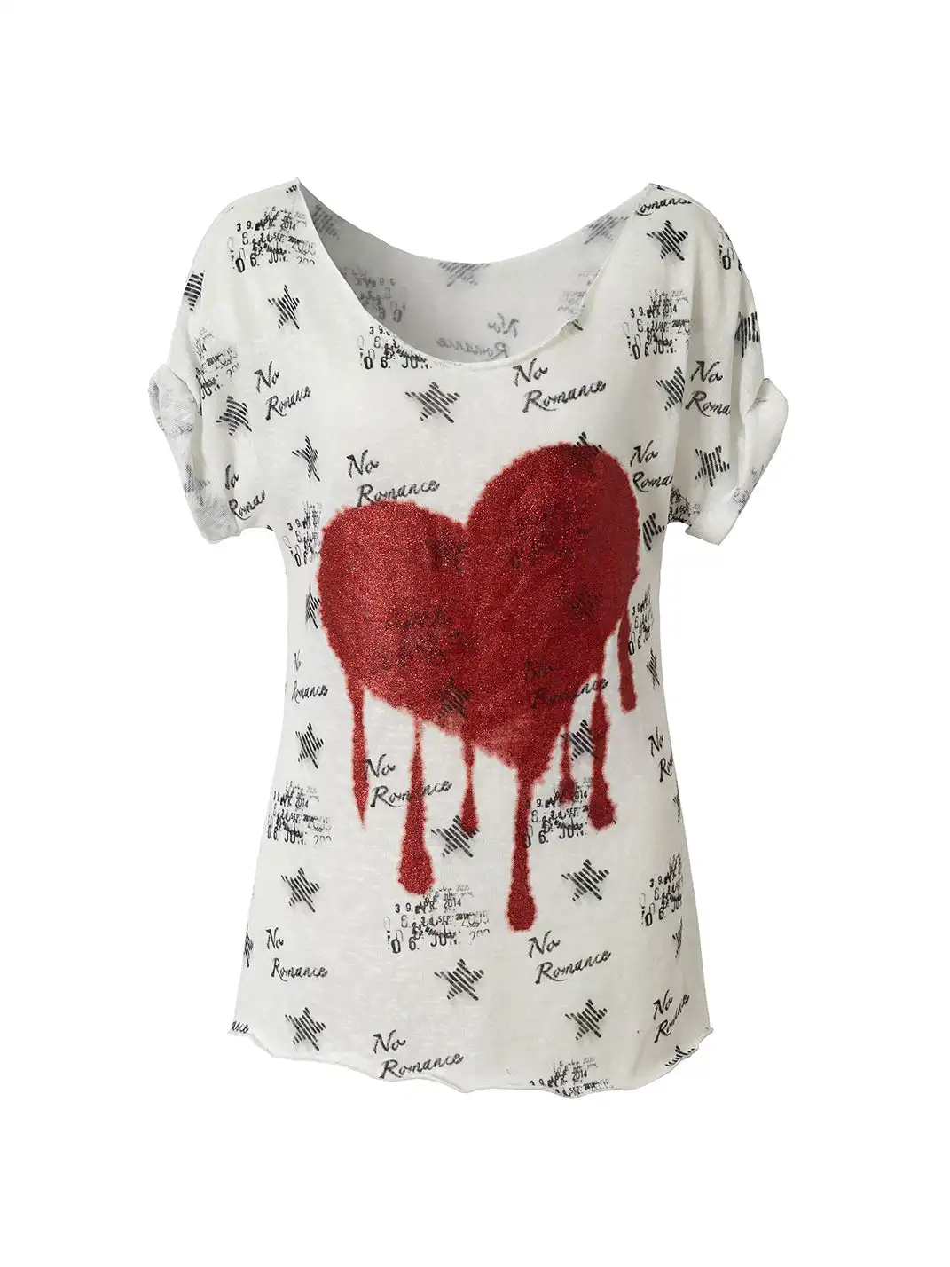 NO ROMANCE | Vintage Printed Wide Neck Loose T-Shirt