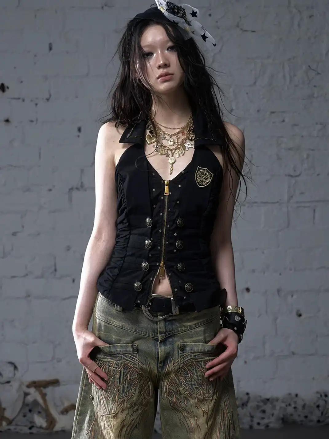 NO ROMANCE | Punk V-Neck Fake Two-Piece Halter Vest