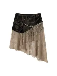 NO ROMANCE | Spliced Lace Irregular Denim Skort
