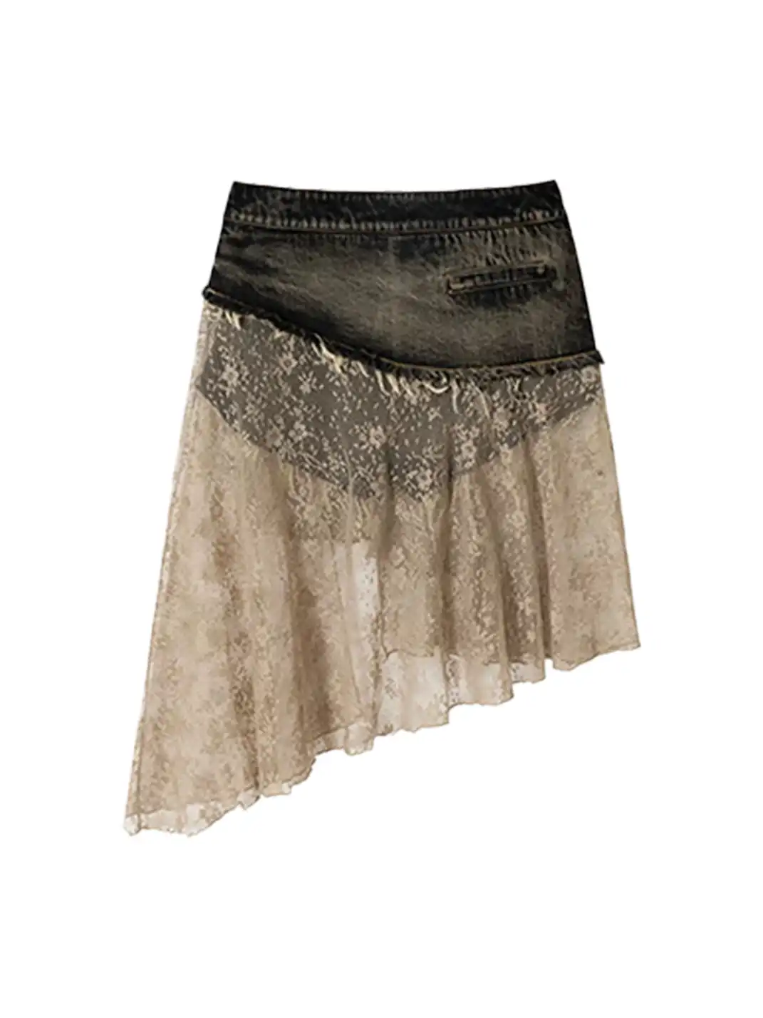 NO ROMANCE | Spliced Lace Irregular Denim Skort