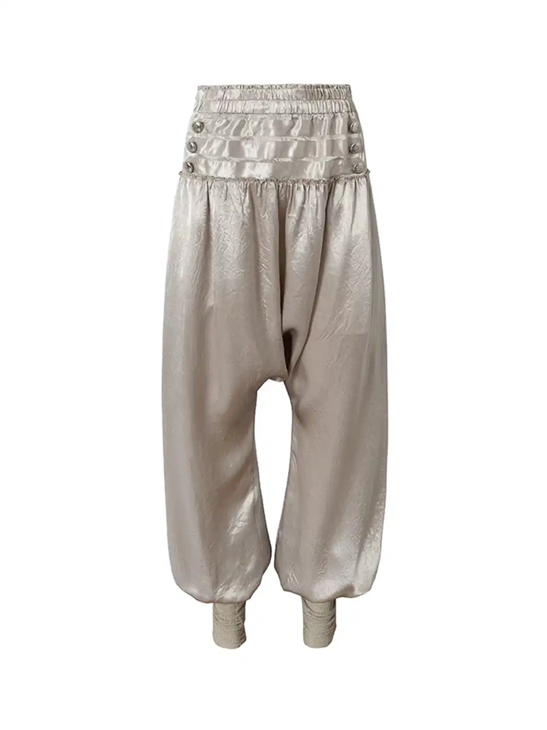 NO ROMANCE | Lantern Balloon Pants Lace Cuffed Acetate Trousers