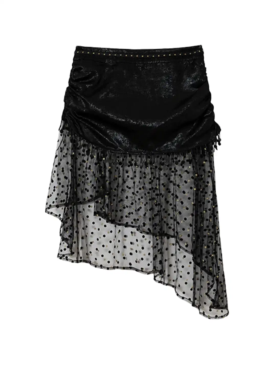 NO ROMANCE | Satin Tassel Mesh Asymmetric Fake Two-Piece Skirt