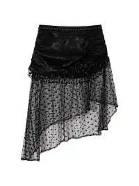 NO ROMANCE | Satin Tassel Mesh Asymmetric Fake Two-Piece Skirt