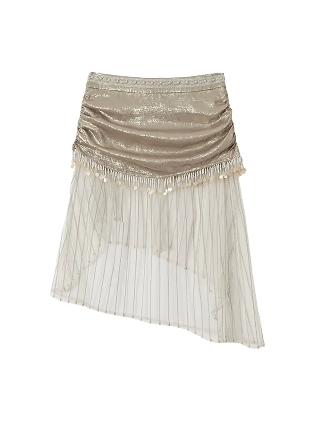 NO ROMANCE | Satin Tassel Mesh Asymmetric Fake Two-Piece Skirt