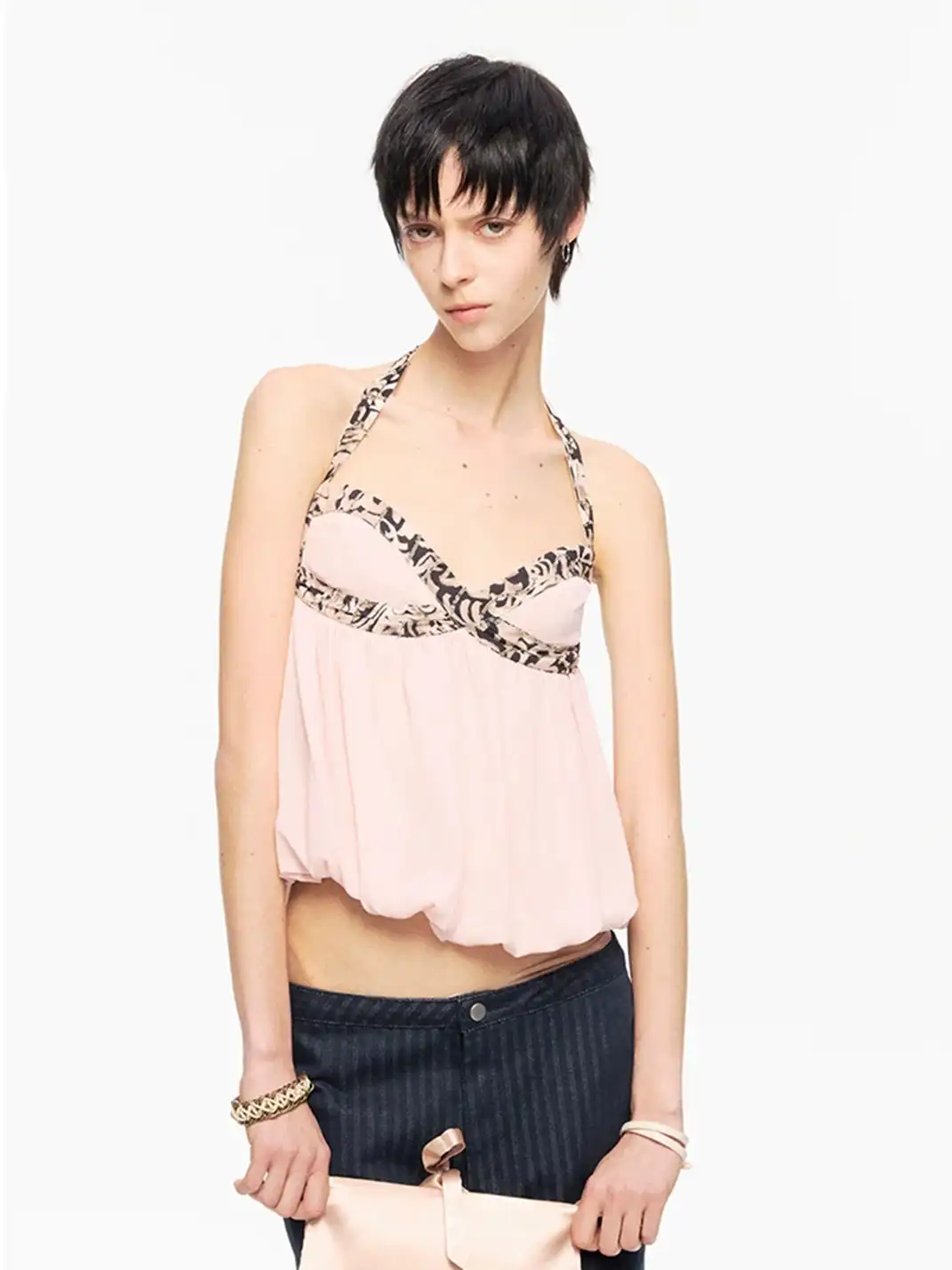 High river | Colorblock Bright Print Bubble Halter Top