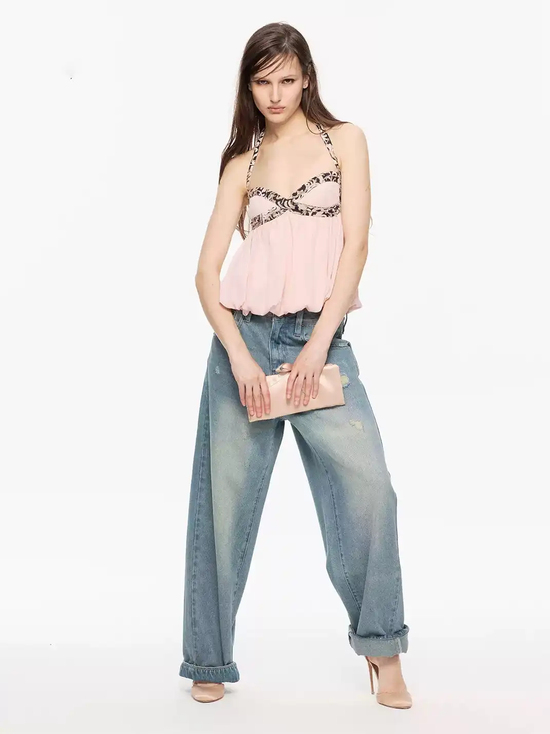 High river | Colorblock Bright Print Bubble Halter Top