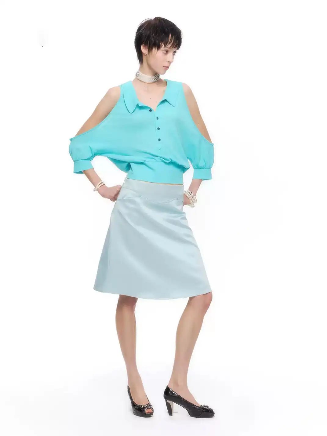 High river | Cold Shoulder Cinched Waist Loose Top