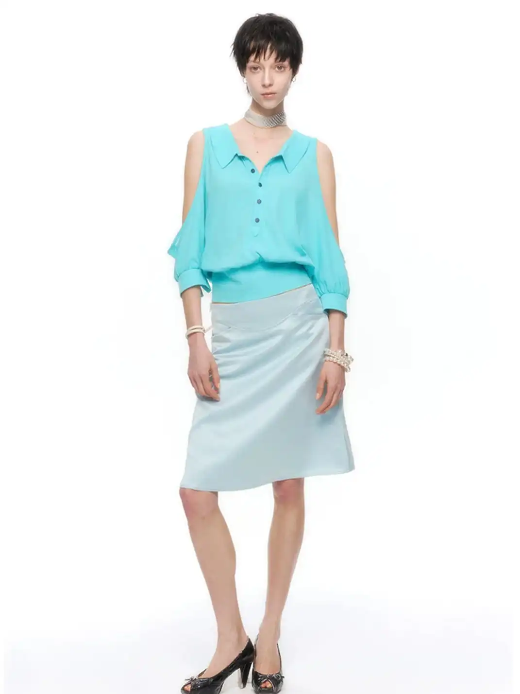 High river | Cold Shoulder Cinched Waist Loose Top
