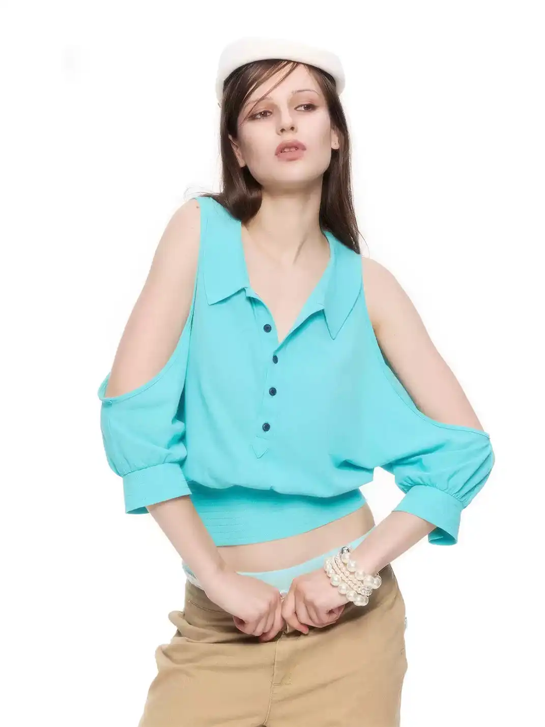 High river | Cold Shoulder Cinched Waist Loose Top