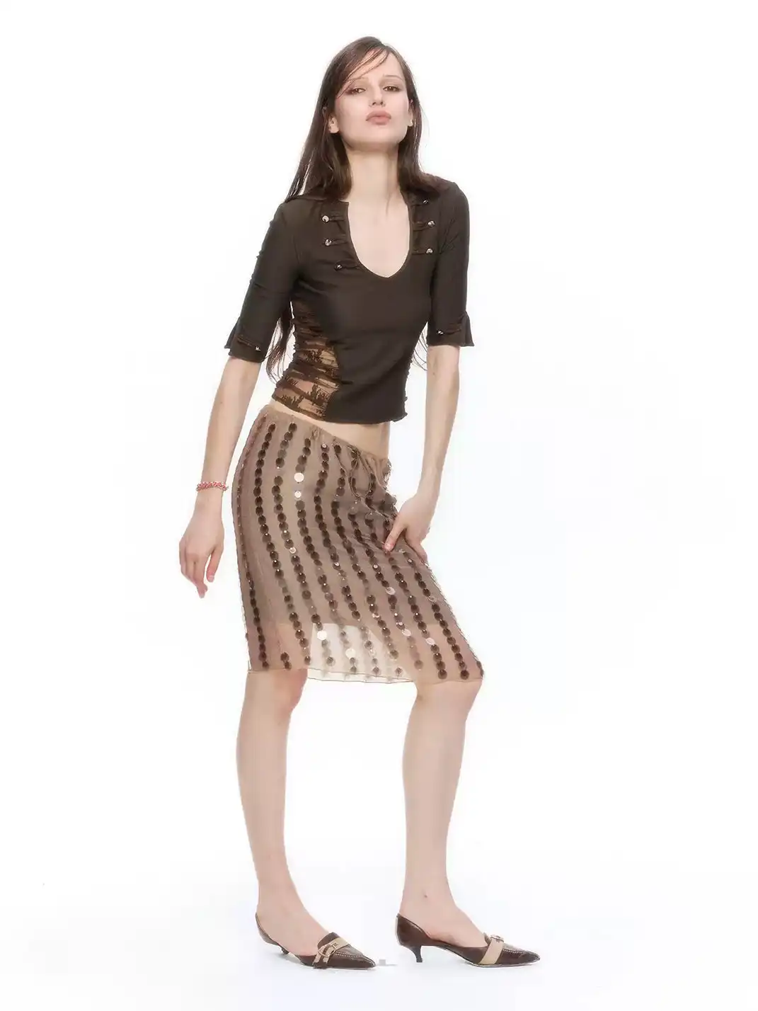 High river | Drawstring Sheer Sequin Skirt