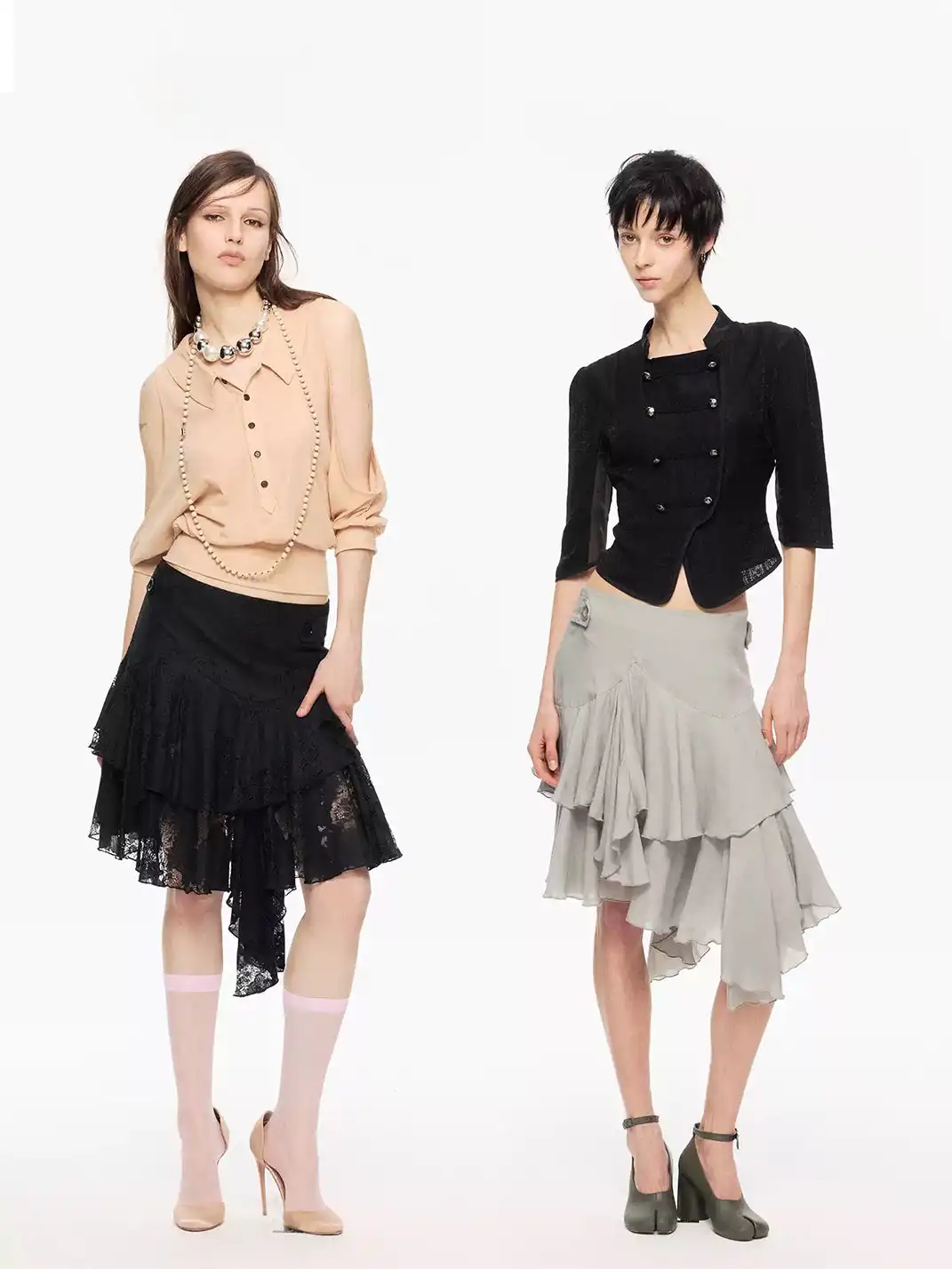 High river | Irregular Ruffle Layered Lace Low-Waist Skirt