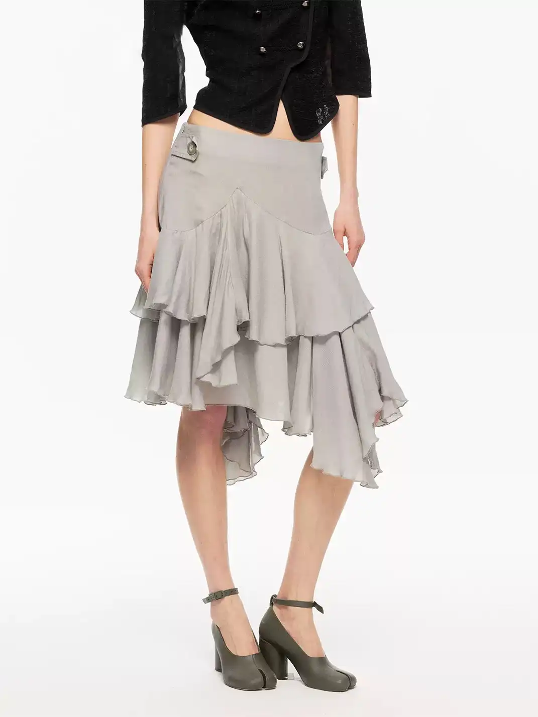 High river | Irregular Ruffle Layered Lace Low-Waist Skirt