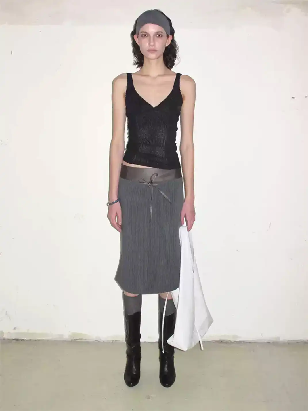 High river | Striped Faux Leather Waistband Skirt