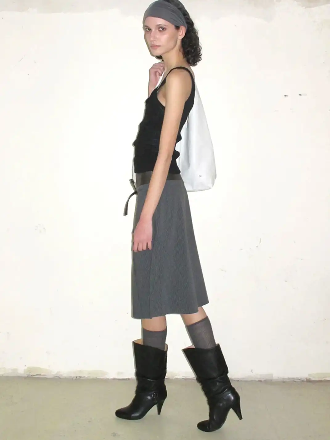 High river | Striped Faux Leather Waistband Skirt