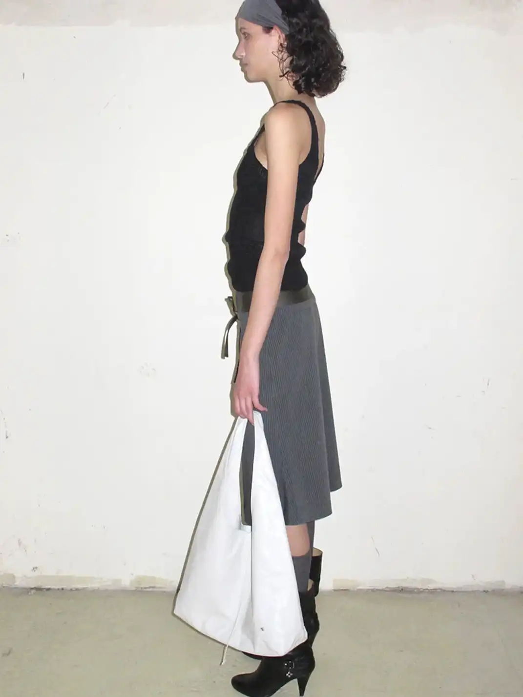 High river | Striped Faux Leather Waistband Skirt
