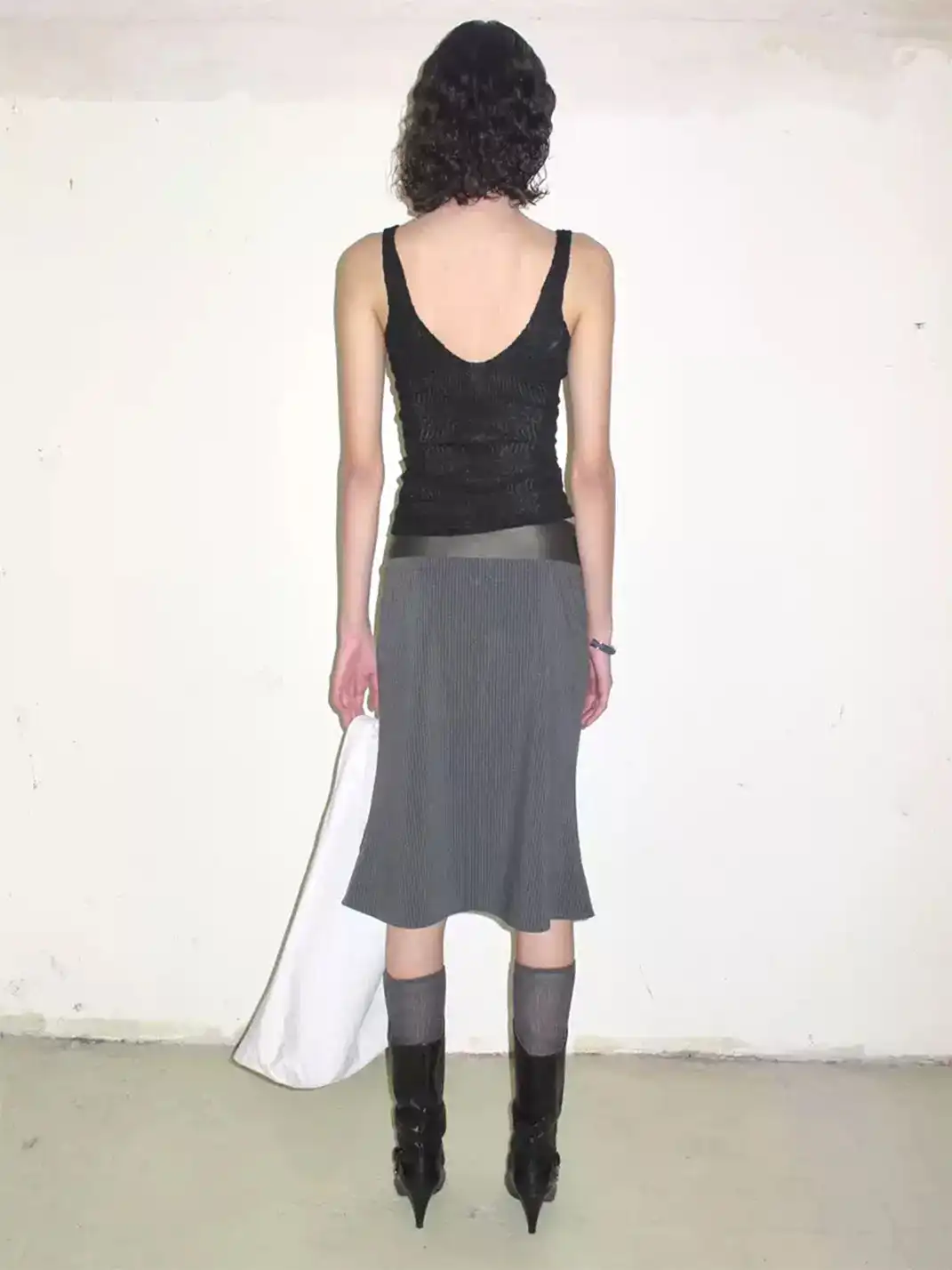 High river | Striped Faux Leather Waistband Skirt