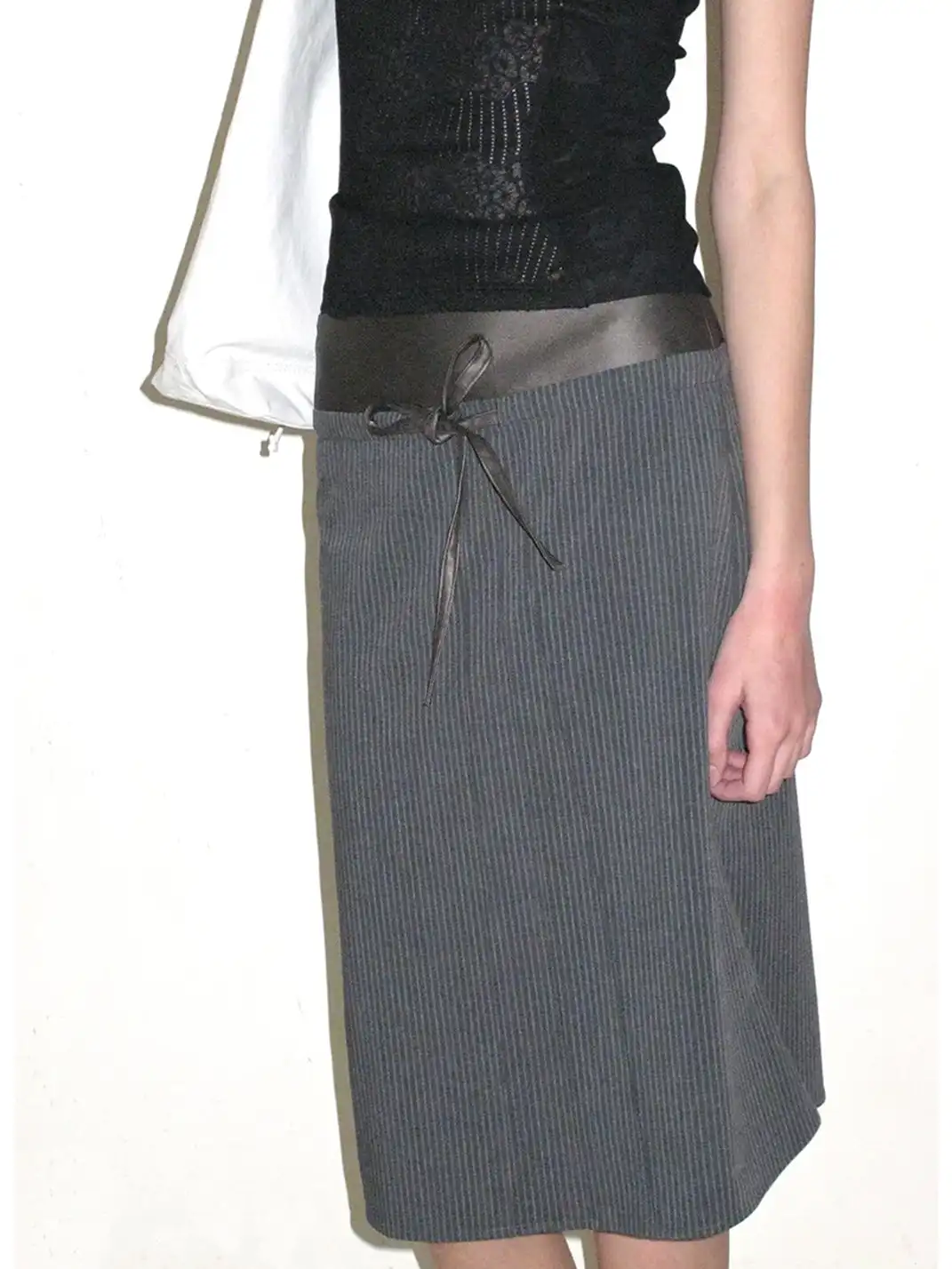 High river | Striped Faux Leather Waistband Skirt