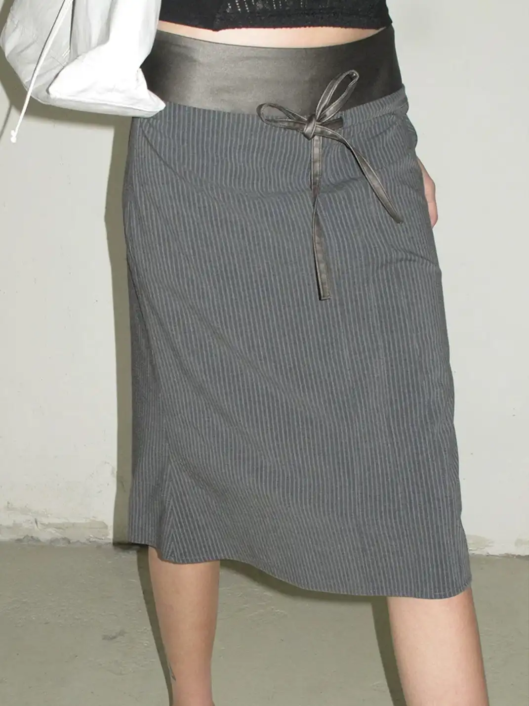 High river | Striped Faux Leather Waistband Skirt