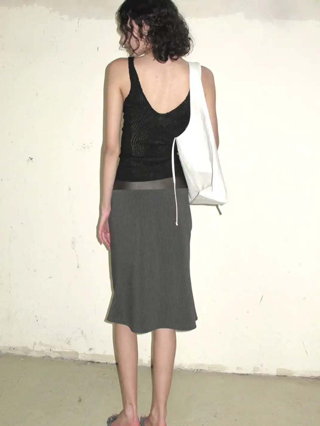 High river | Striped Faux Leather Waistband Skirt