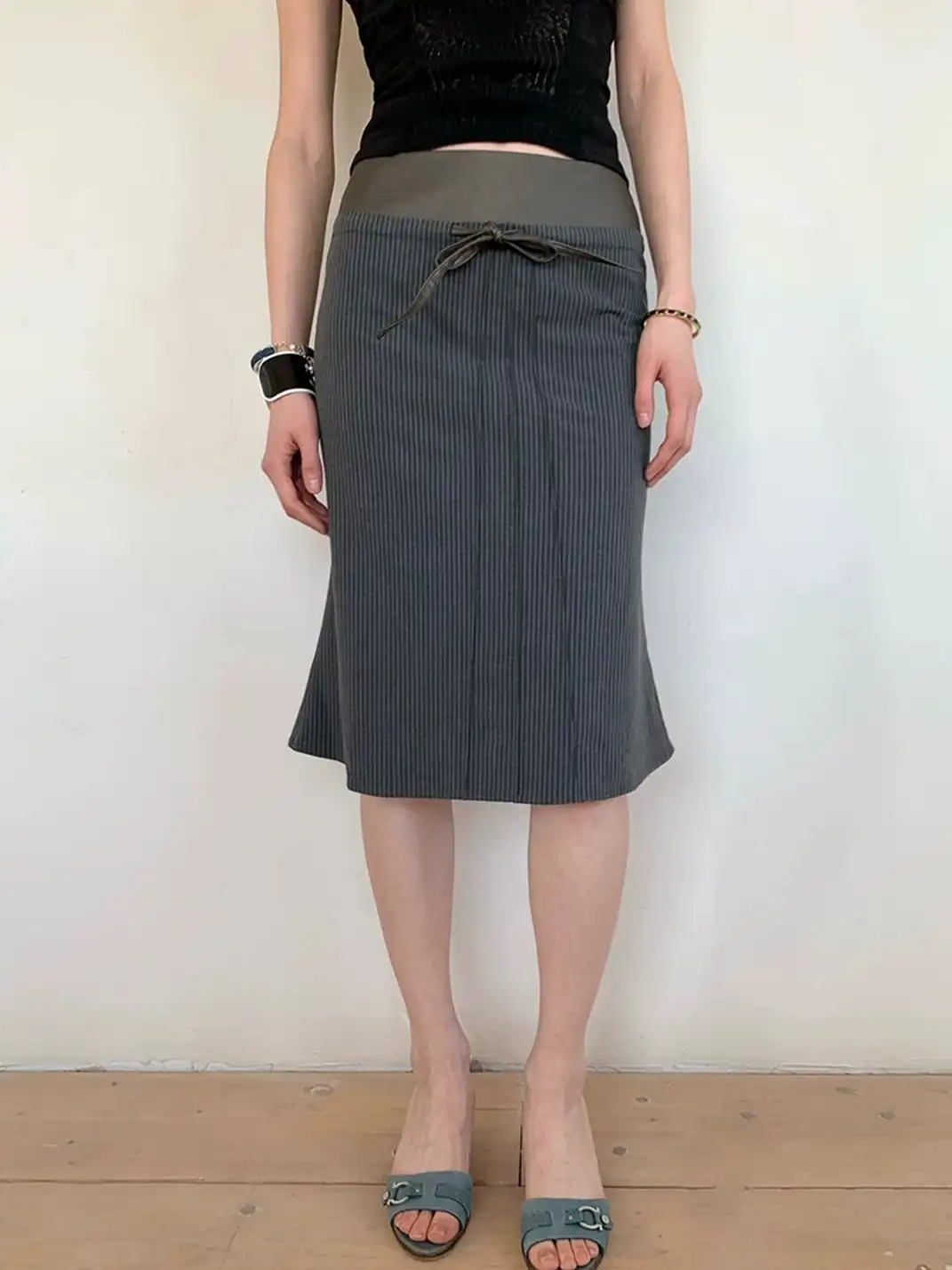 High river | Striped Faux Leather Waistband Skirt