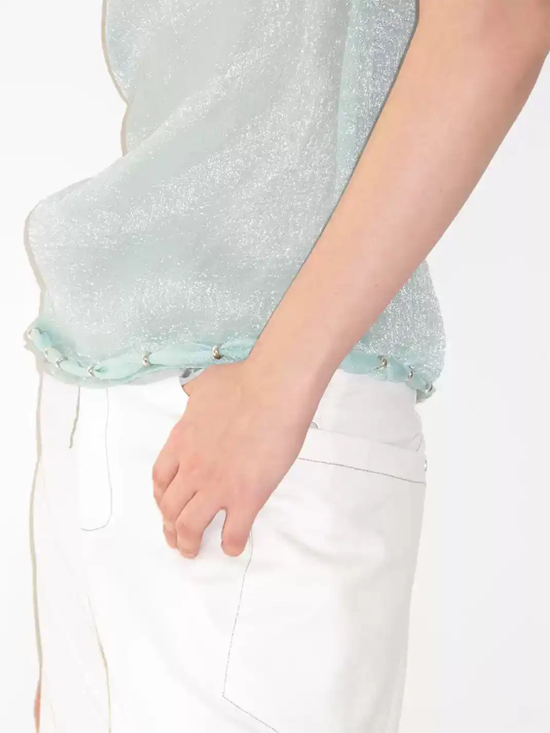 High river | Beaded Neckline Sleeveless Top