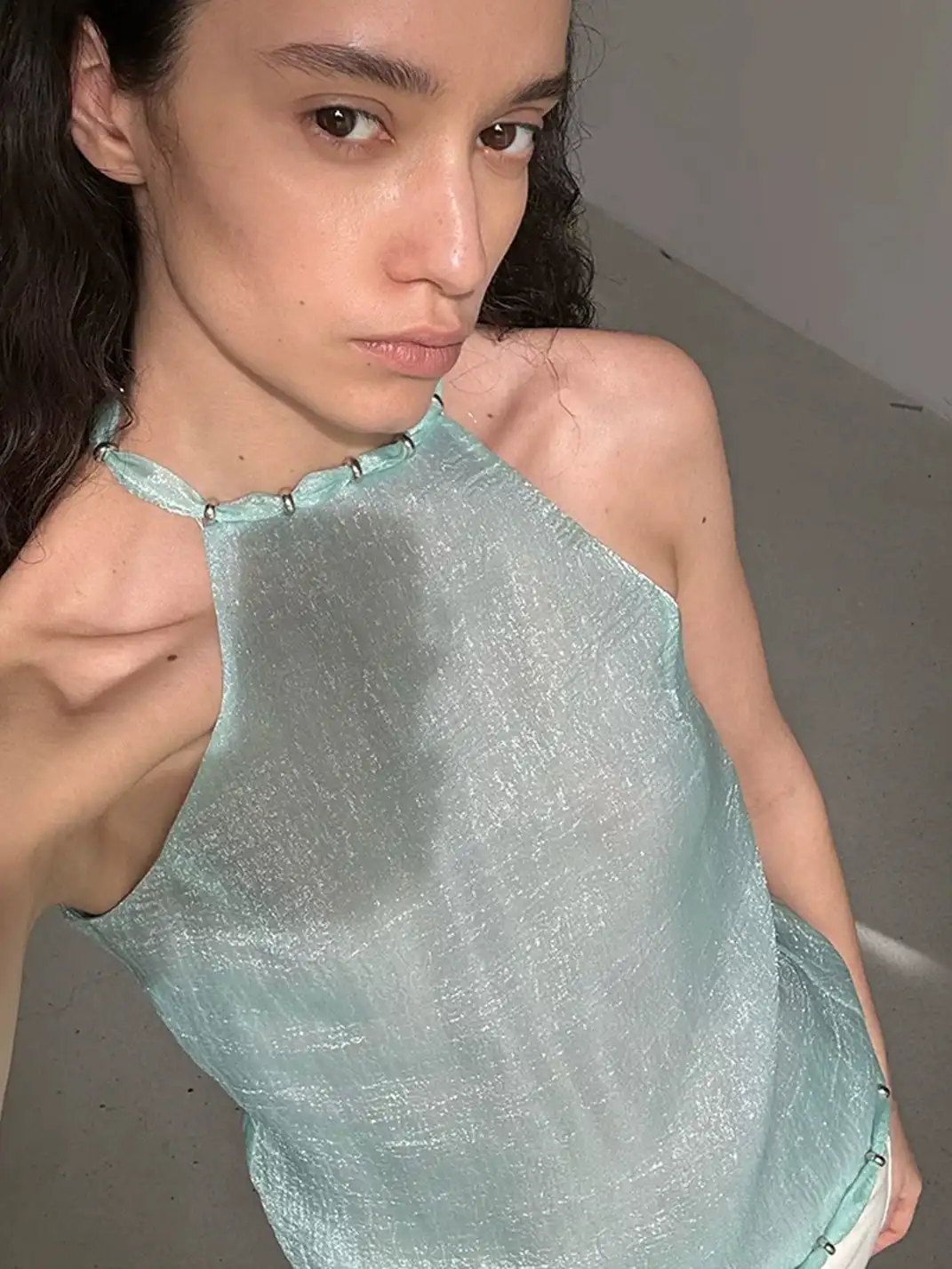 High river | Beaded Neckline Sleeveless Top