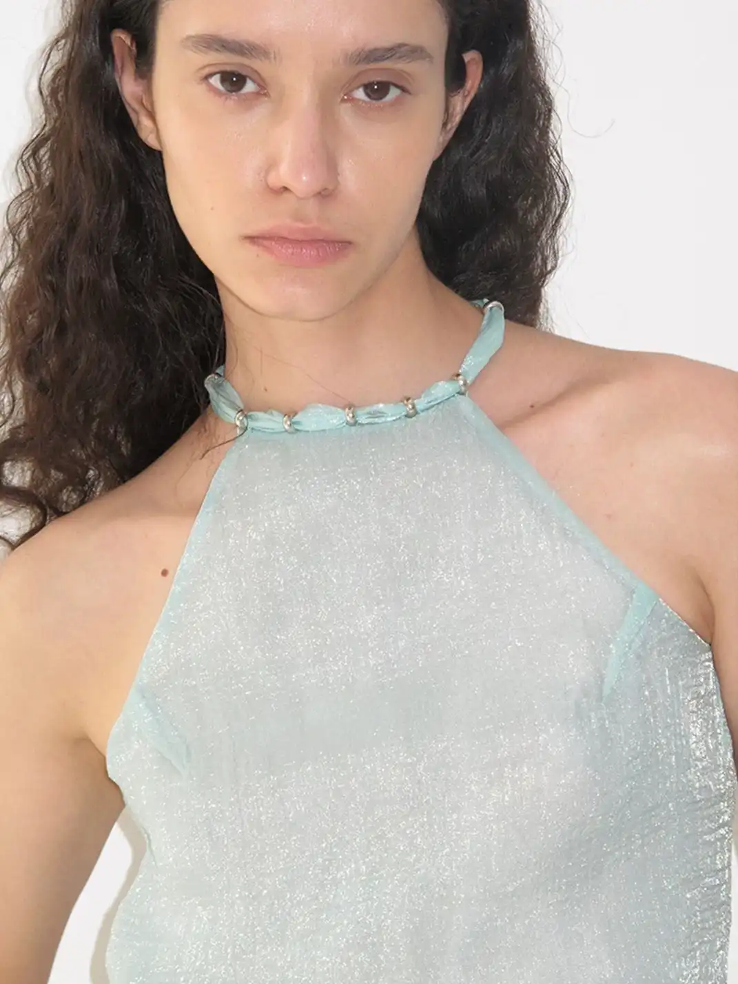 High river | Beaded Neckline Sleeveless Top