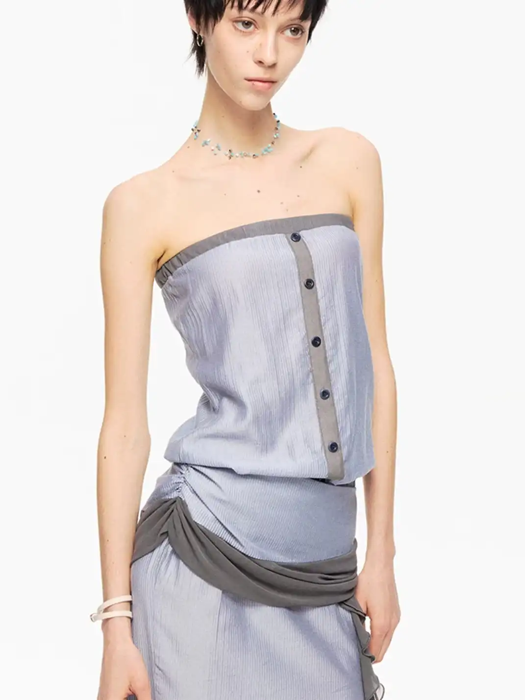 High river | Slim Striped Mesh Patchwork Dress