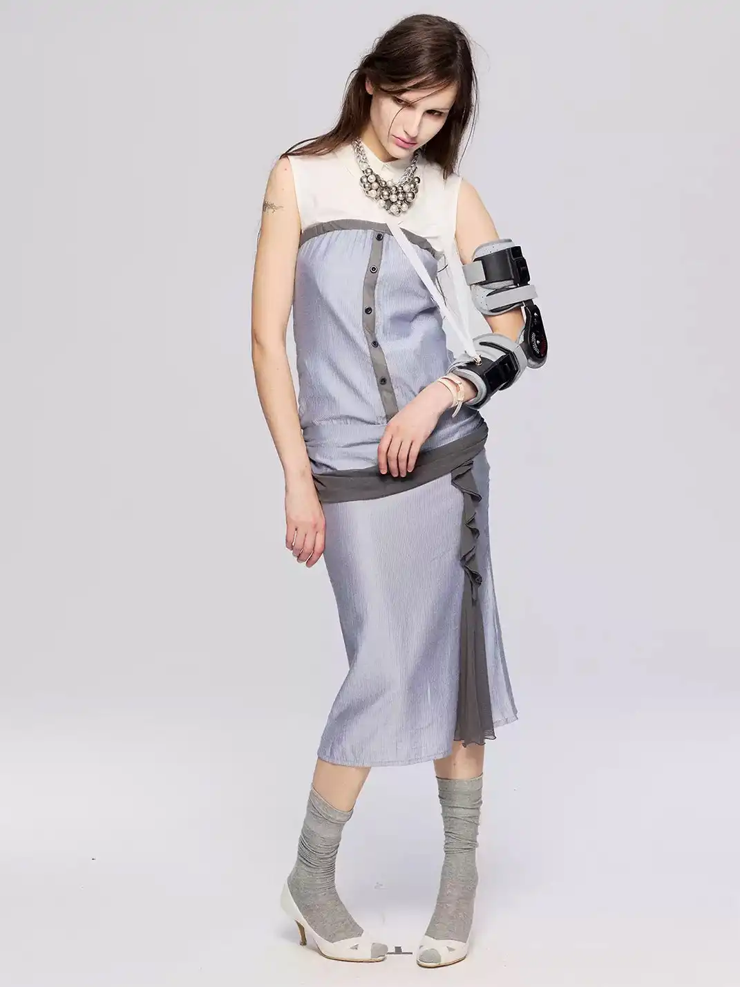 High river | Slim Striped Mesh Patchwork Dress