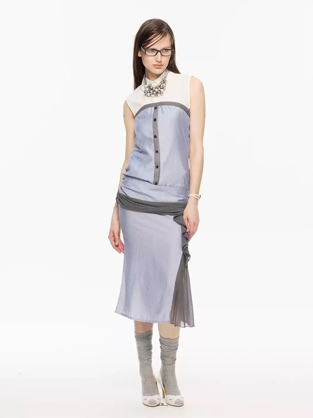 High river | Slim Striped Mesh Patchwork Dress