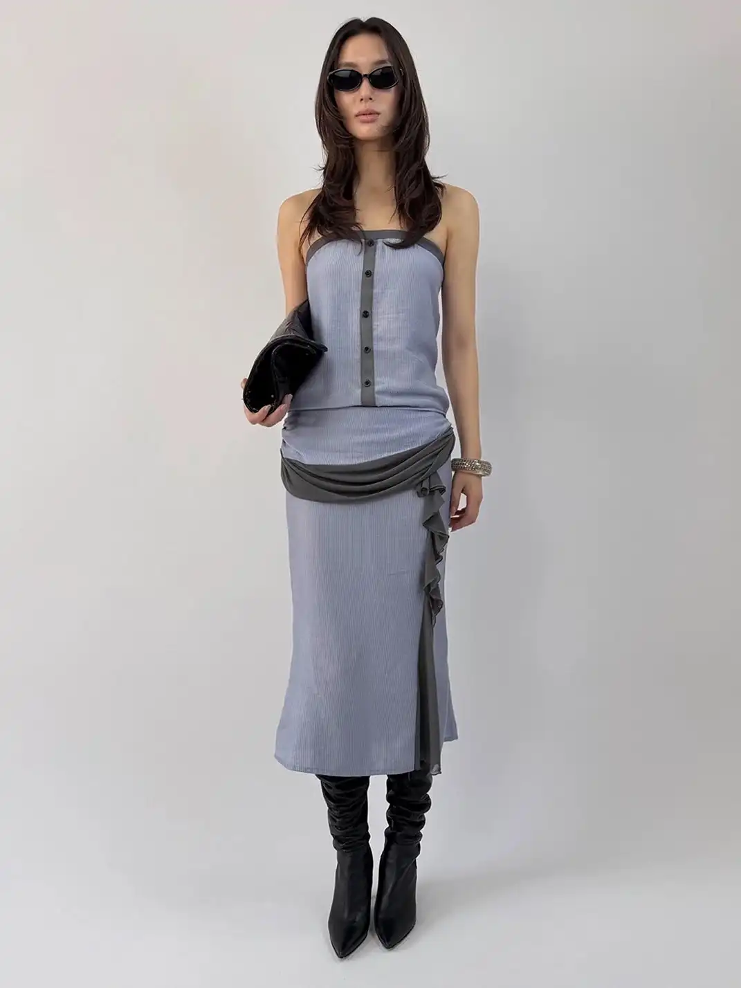 High river | Slim Striped Mesh Patchwork Dress