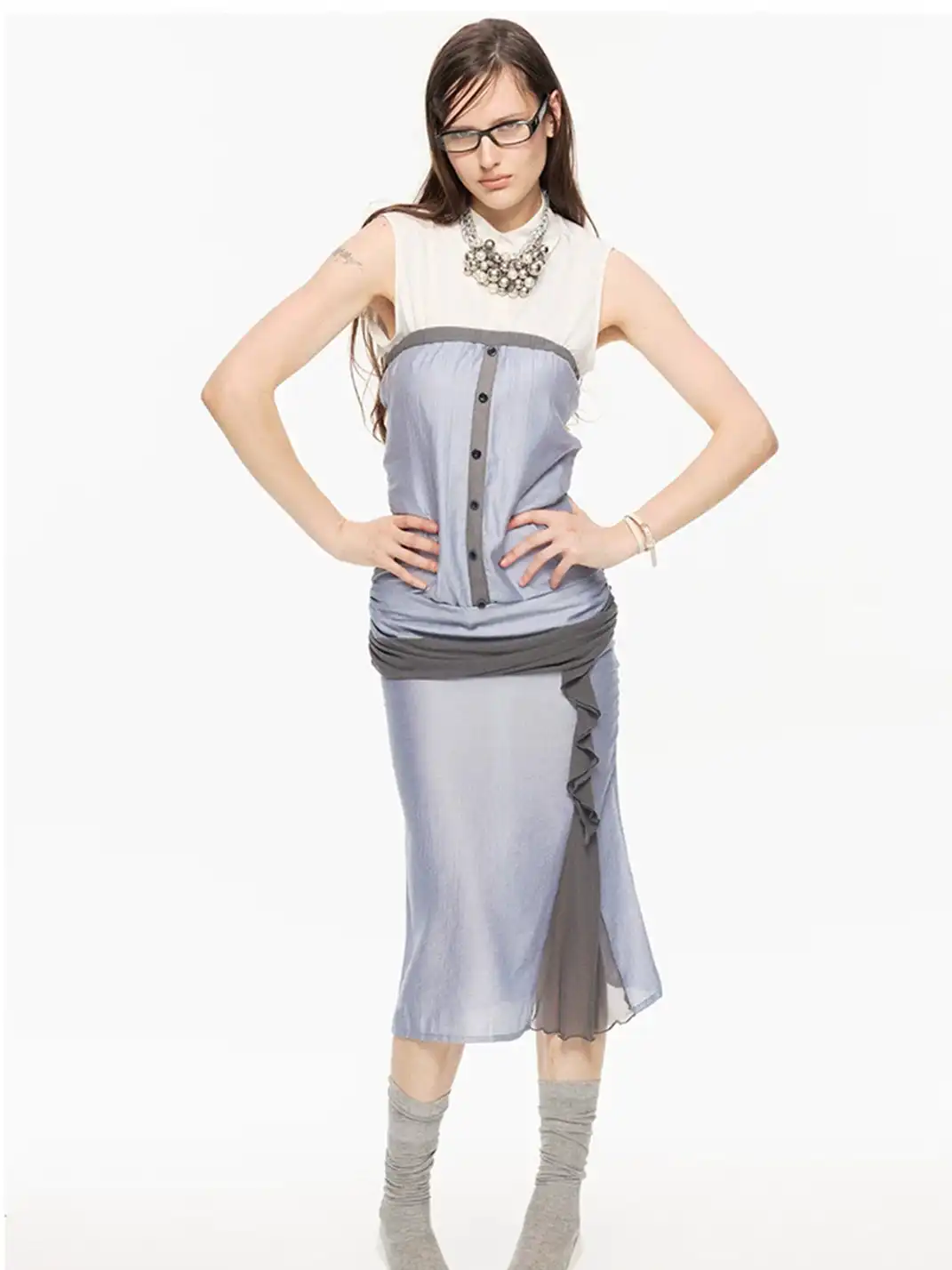 High river | Slim Striped Mesh Patchwork Dress
