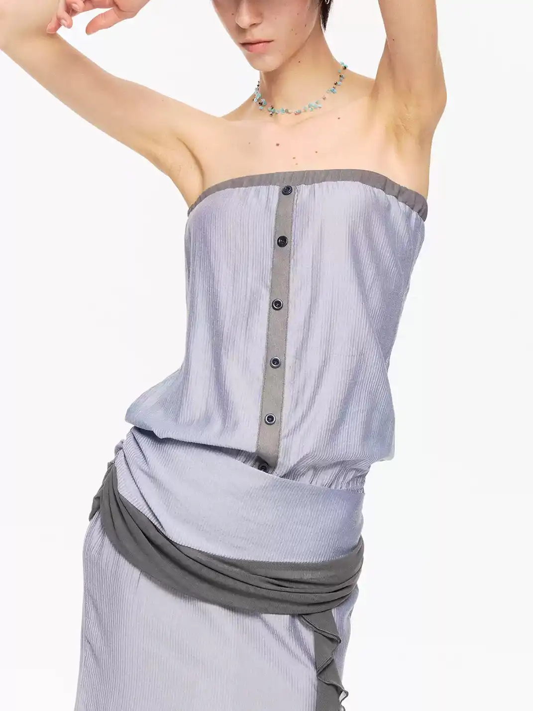 High river | Slim Striped Mesh Patchwork Dress