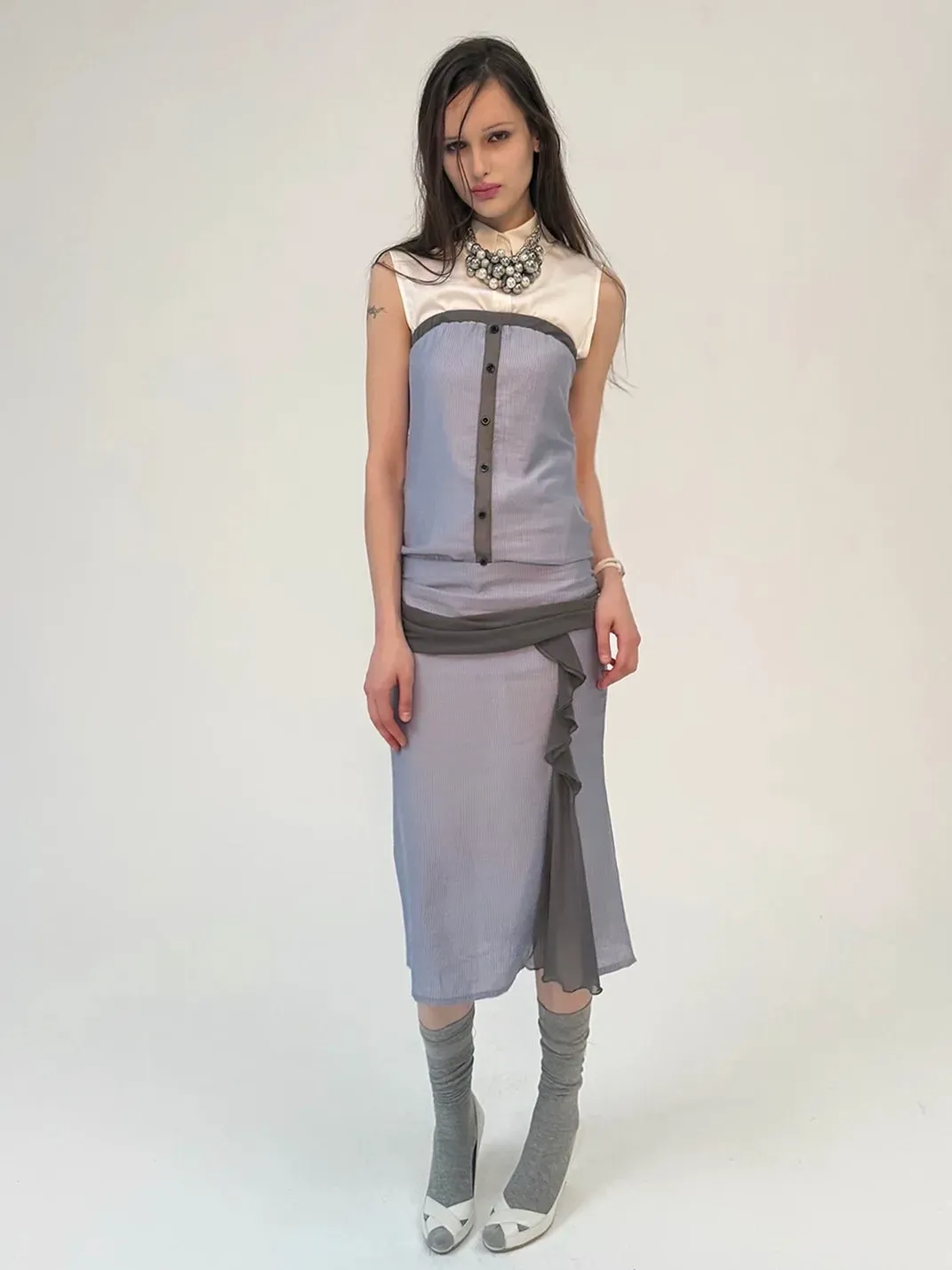 High river | Slim Striped Mesh Patchwork Dress