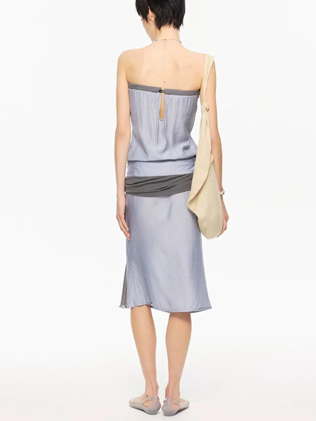 High river | Slim Striped Mesh Patchwork Dress