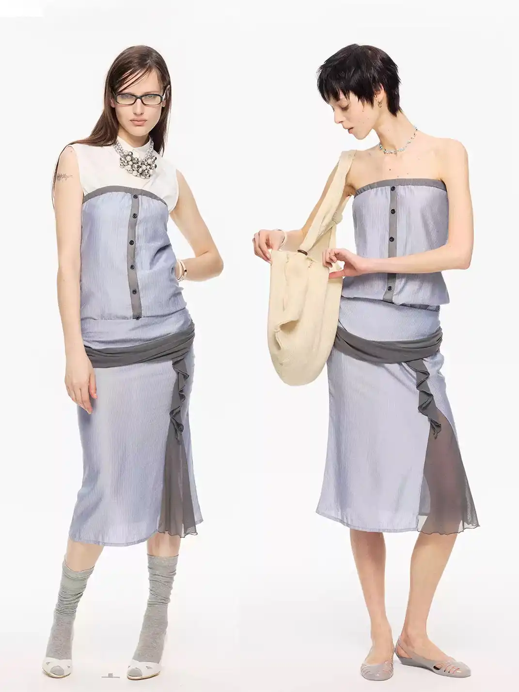 High river | Slim Striped Mesh Patchwork Dress