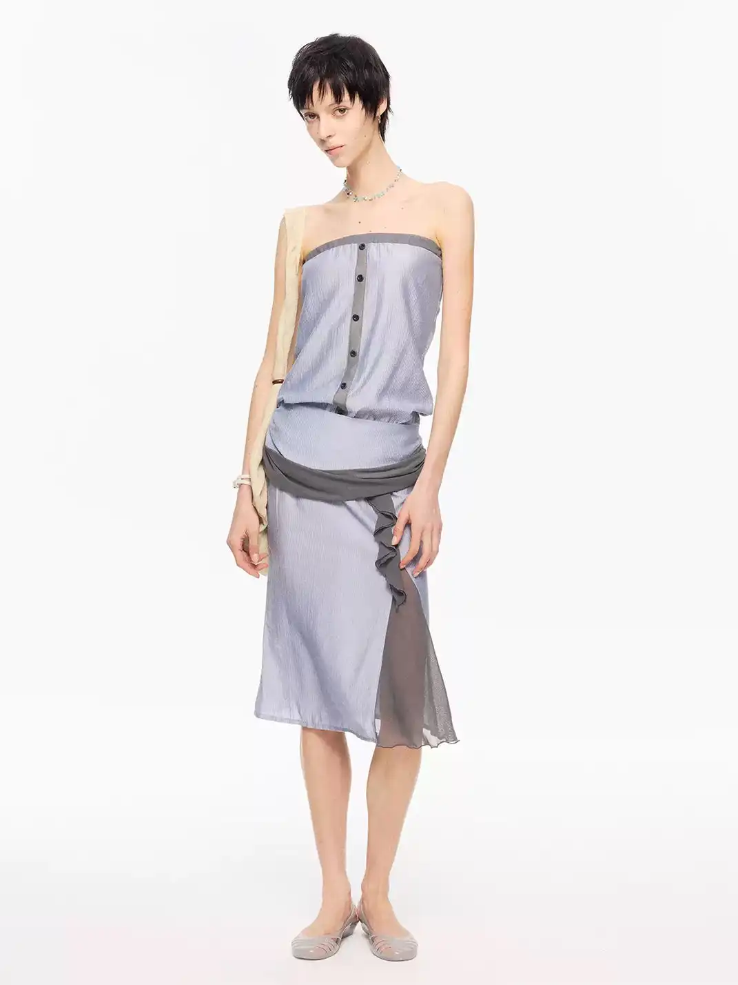 High river | Slim Striped Mesh Patchwork Dress