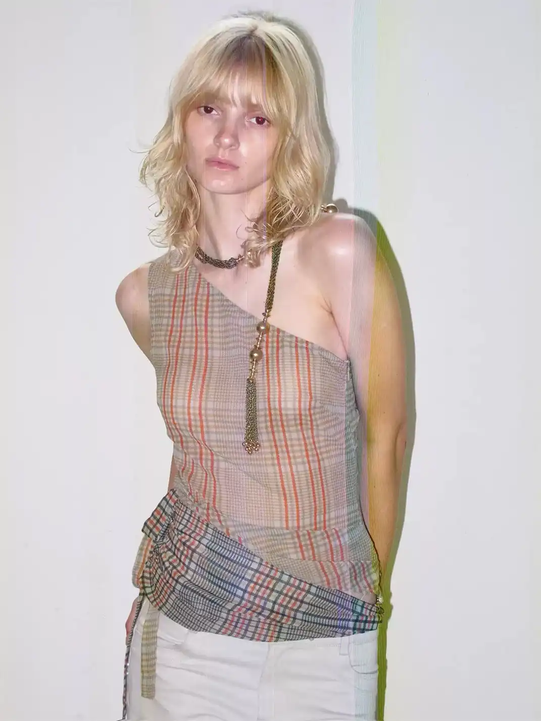 High river | Plaid Two-Way Off-Shoulder Top