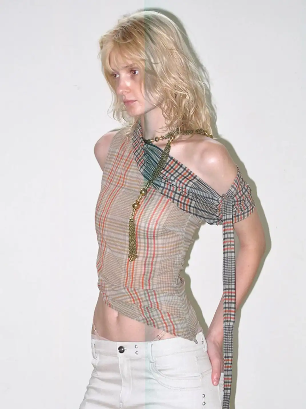 High river | Plaid Two-Way Off-Shoulder Top