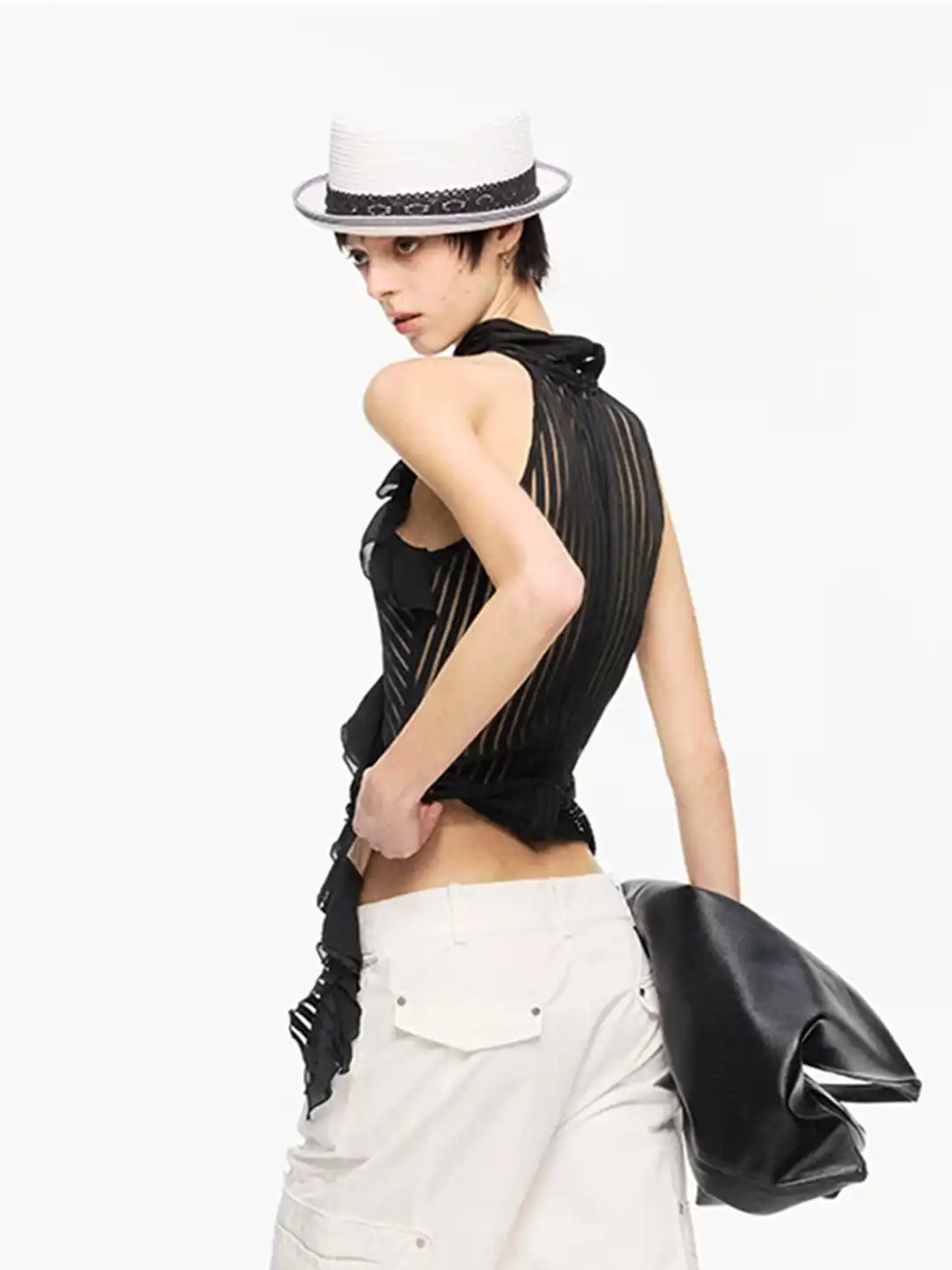 High river |  Striped Sleeveless Tiered Ruffle Waist Top