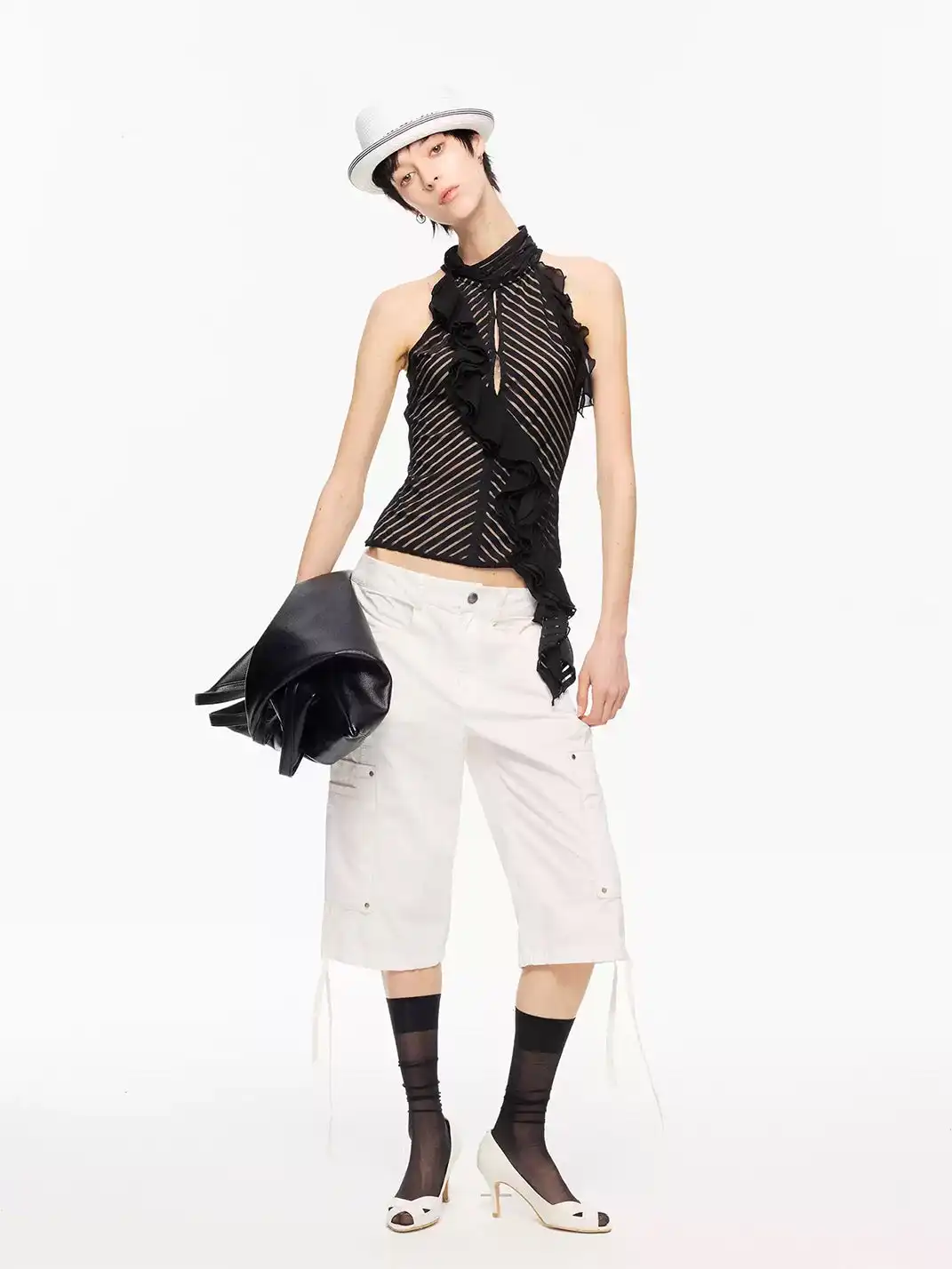 High river |  Striped Sleeveless Tiered Ruffle Waist Top