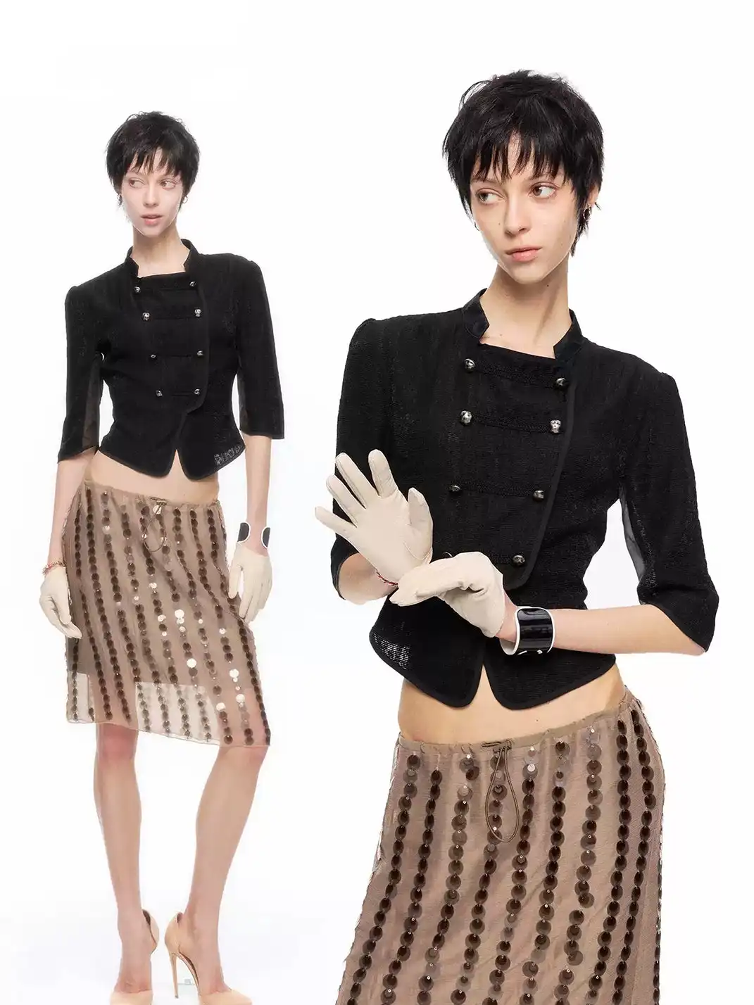 High river | Lace Patchwork Double-Breasted Jacket