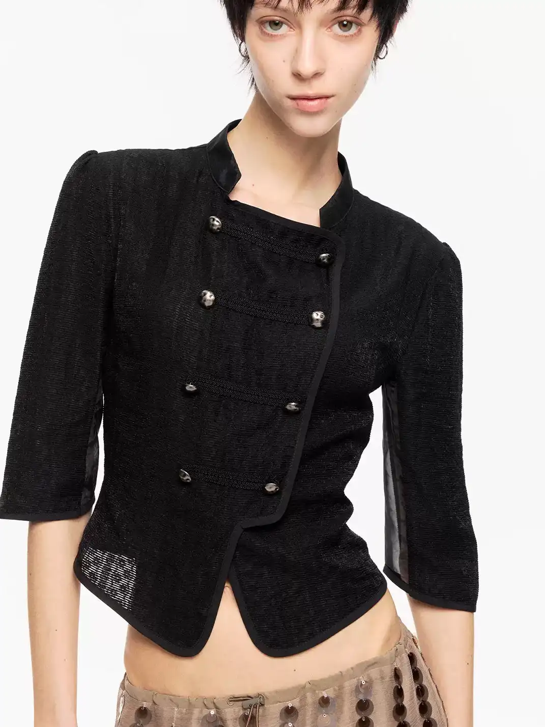 High river | Lace Patchwork Double-Breasted Jacket