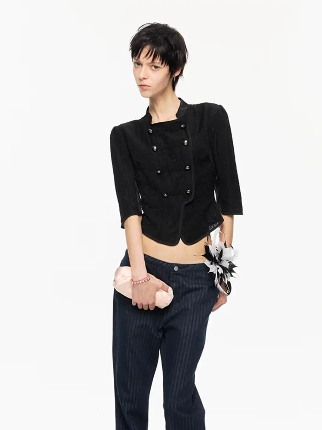 High river | Lace Patchwork Double-Breasted Jacket