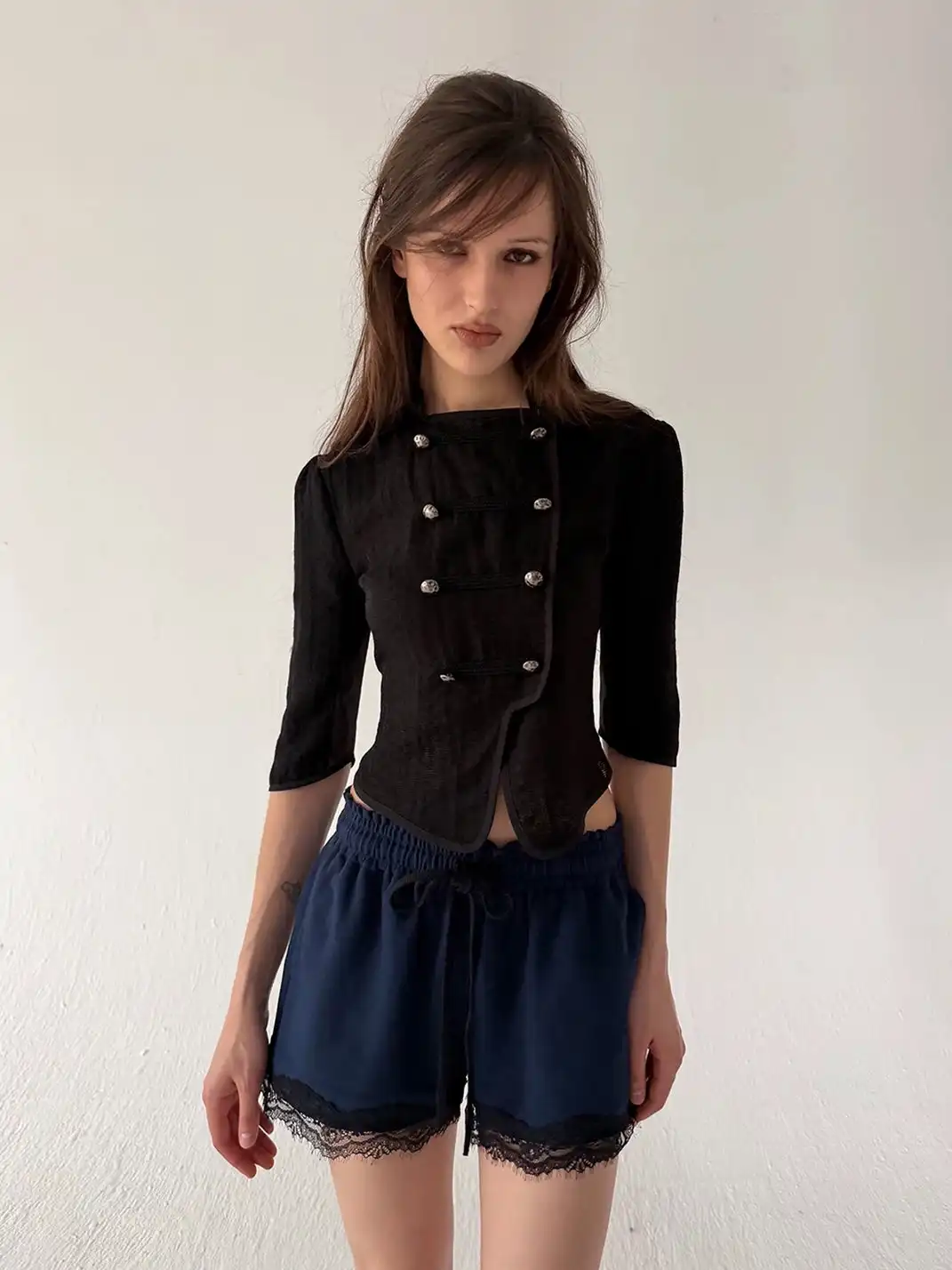 High river | Lace Patchwork Double-Breasted Jacket
