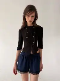 High river | Lace Patchwork Double-Breasted Jacket