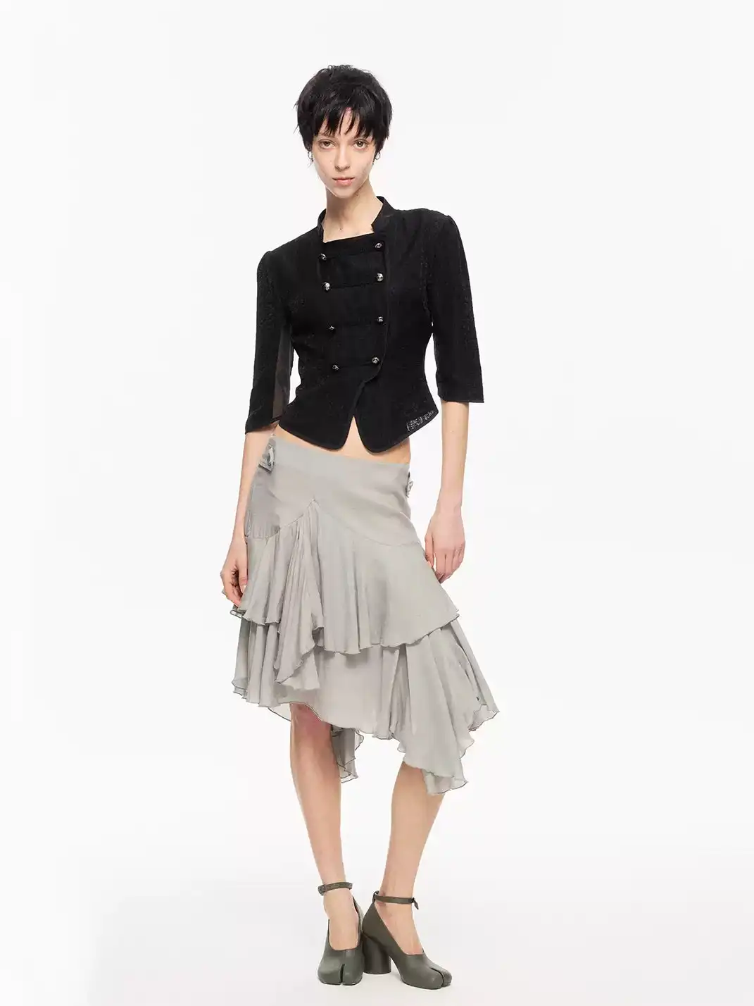 High river | Lace Patchwork Double-Breasted Jacket