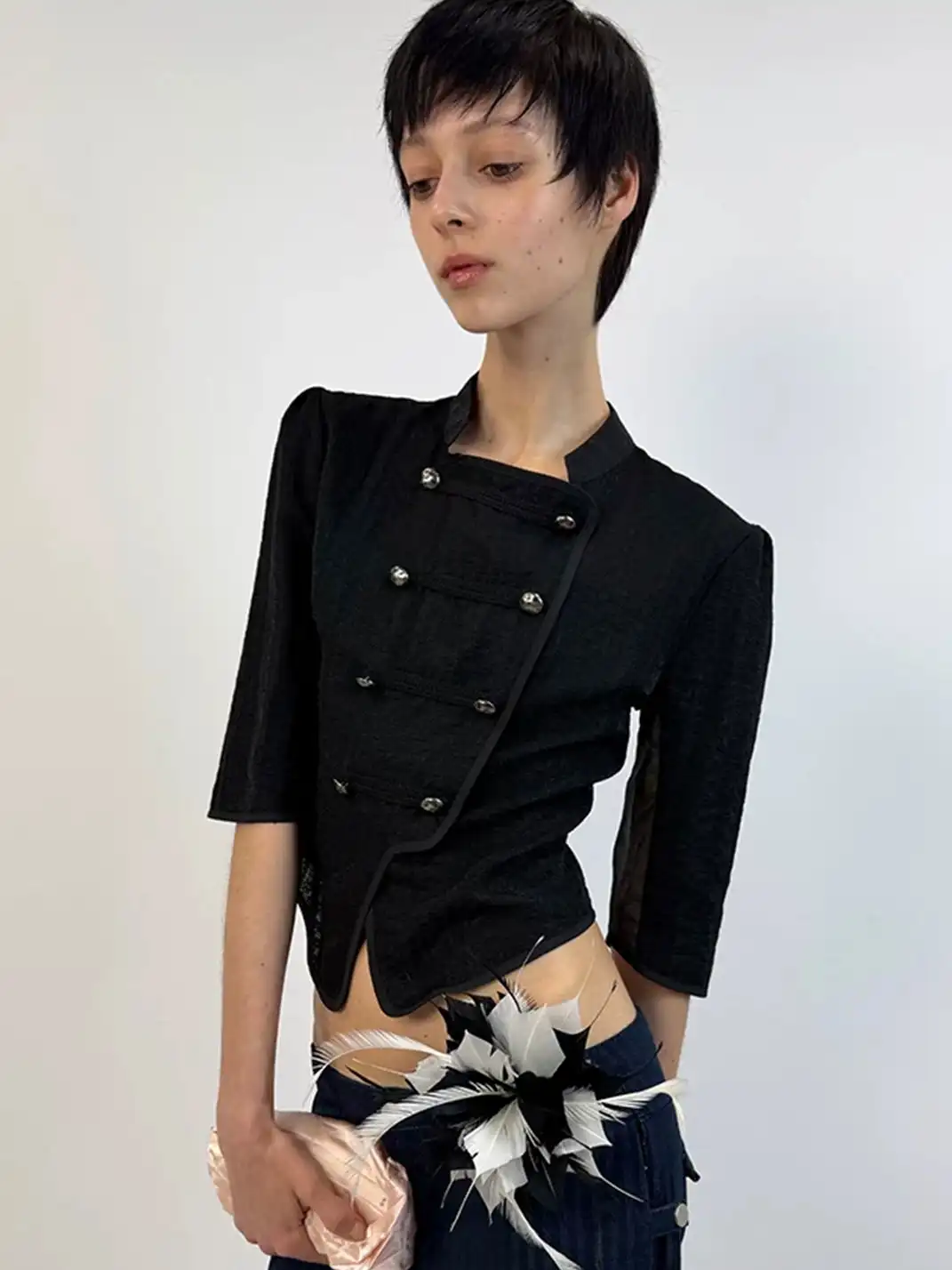 High river | Lace Patchwork Double-Breasted Jacket