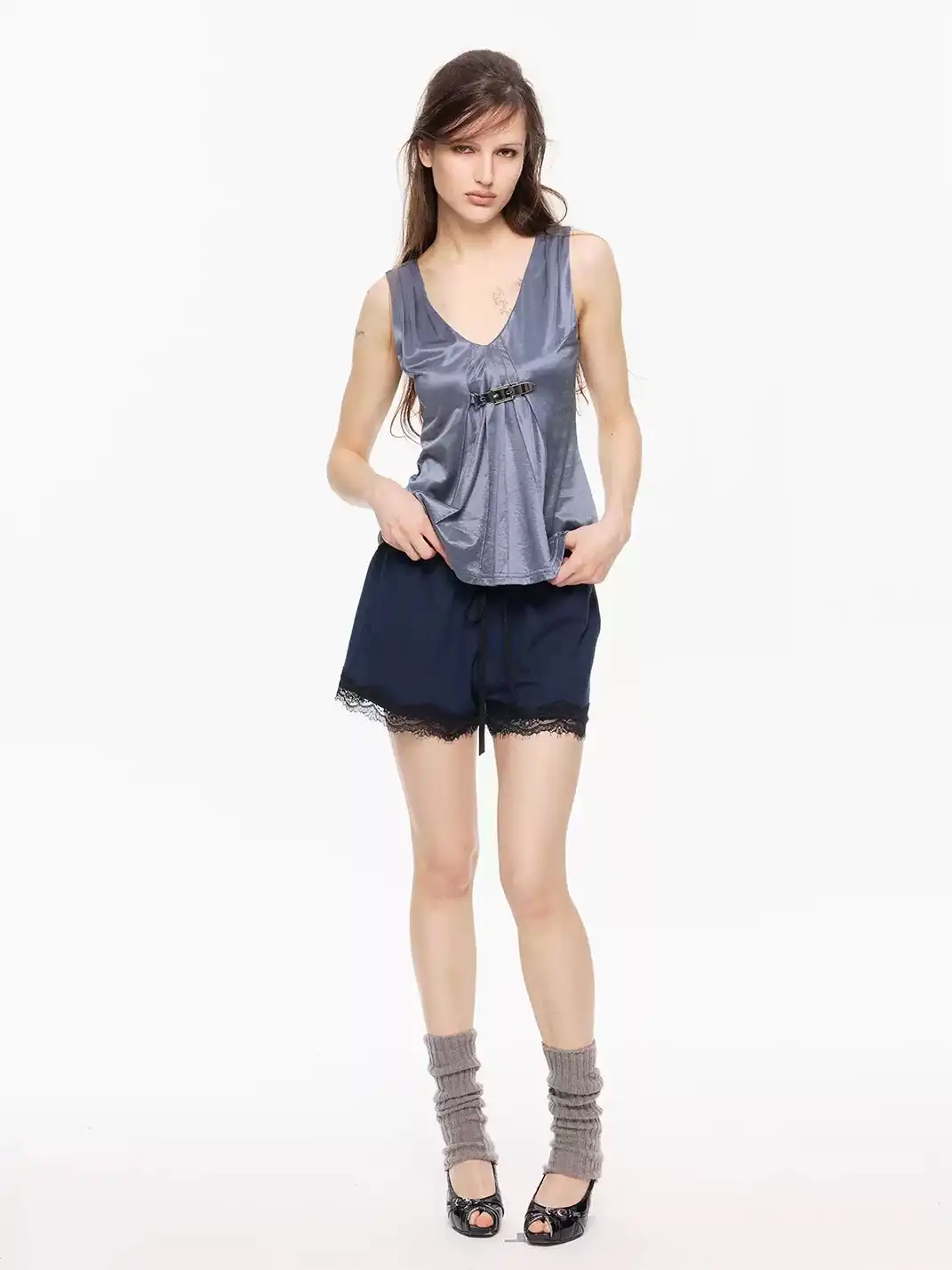 High river | Lace Patchwork Bubble Hem Elastic Waist Shorts
