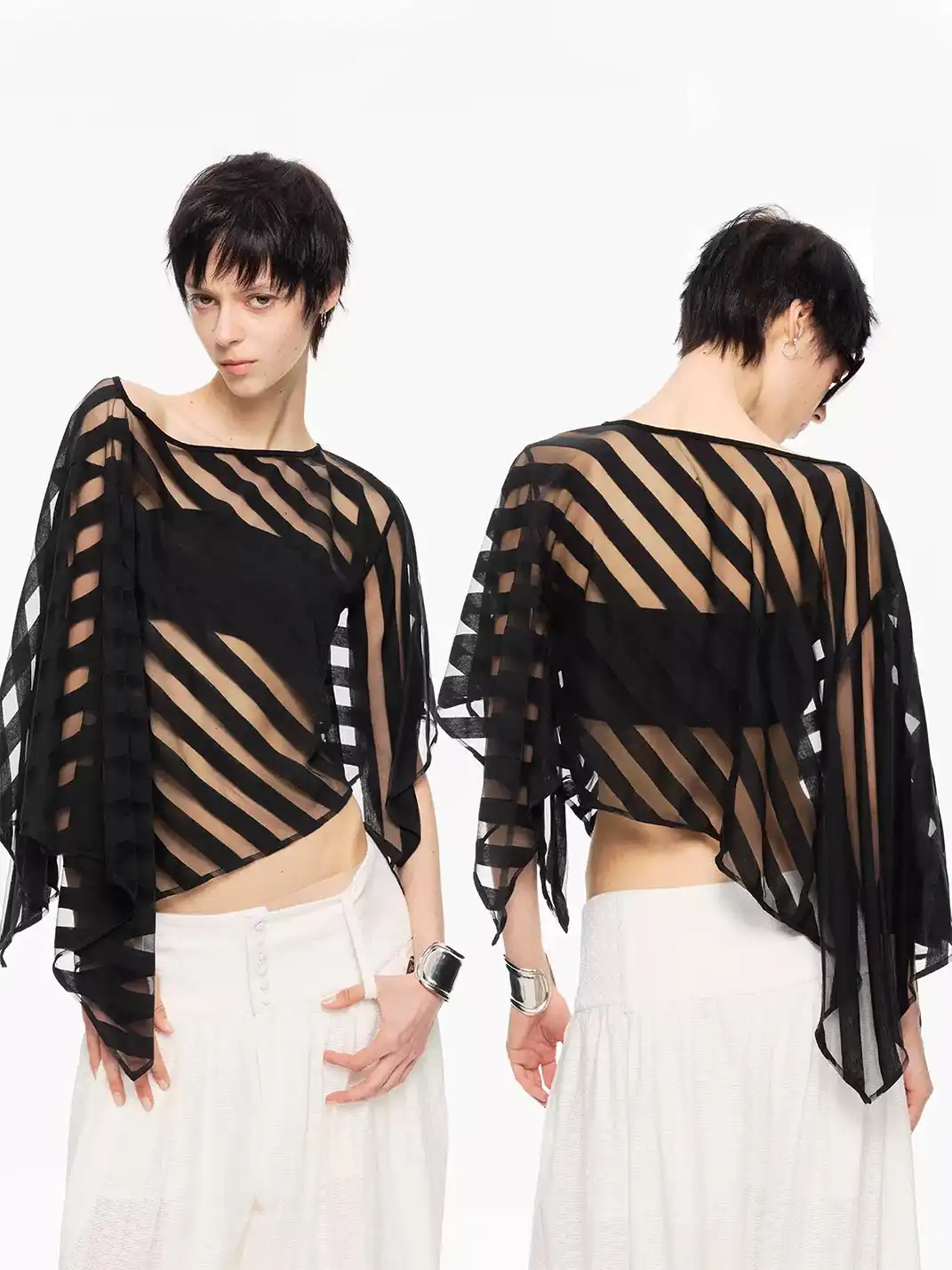 High river | Diagonal Stripe Knit Bandeau Cover-Up Set